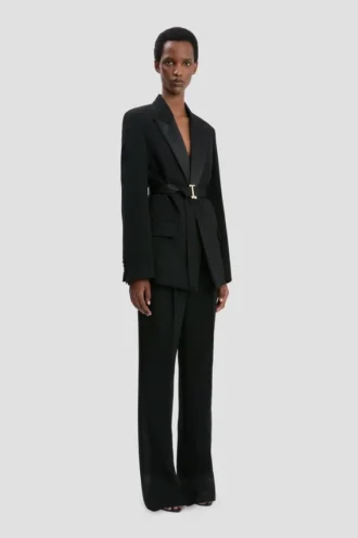 Veste ajustée à ceinture, noire