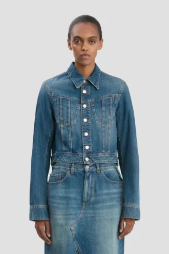 Veste en denim délavé bleu moyen